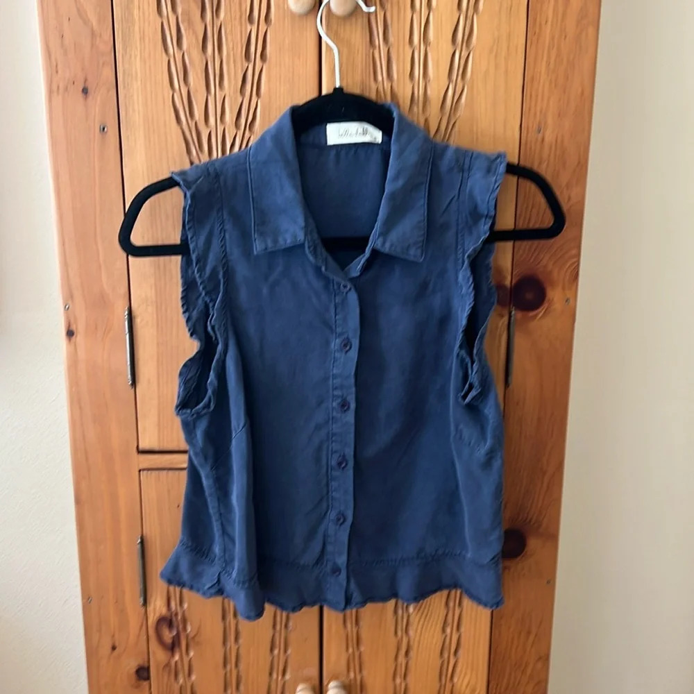 Bella Dahl Blue Ruffle Sleeveless Top Size S